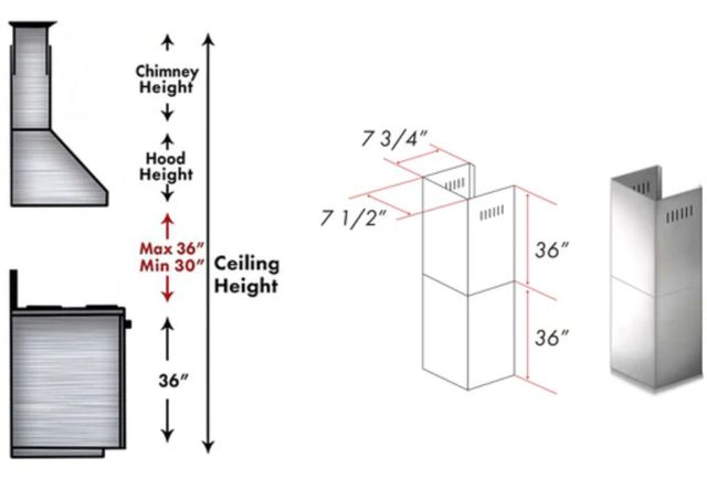 ZLINE 36" Stainless Steel 2 Piece Chimney Extension-1