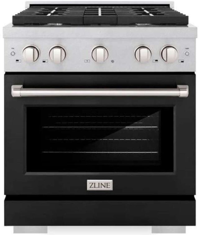ZLINE 30" Satin Stainless Steel Pro Style Gas Range with Black Matte Door-0