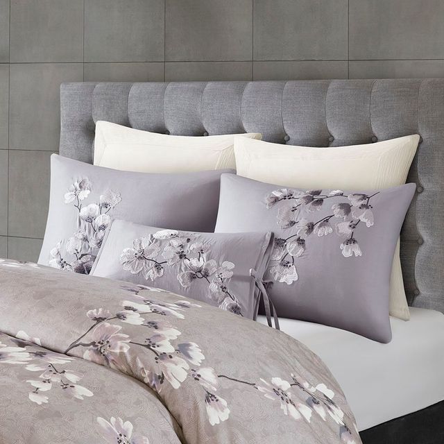 Olliix by N Natori Lilac king Sakura Blossom 3 Piece Cotton Sateen Printed Comforter Set-4