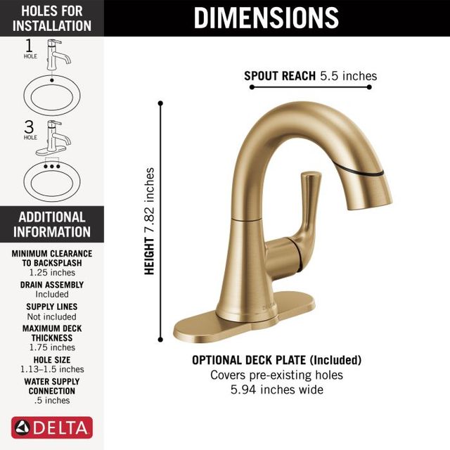 Delta Kayra® Champagne Bronze Single Handle Pull-Down Bathroom Faucet-1