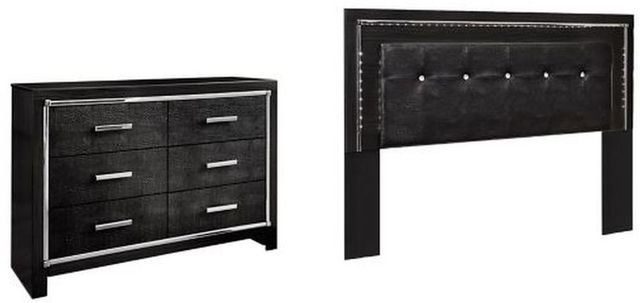 Signature Design by Ashley® Kaydell 2-Piece Black Queen/Full Upholstered Panel Headboard Set-0