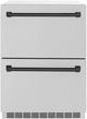 ZLINE Autograph Edition 24 in. Touchstone 168 Can Outdoor-Rated Dual Refrigerator Drawer with Matte White Doors and Matte Black Handles-0