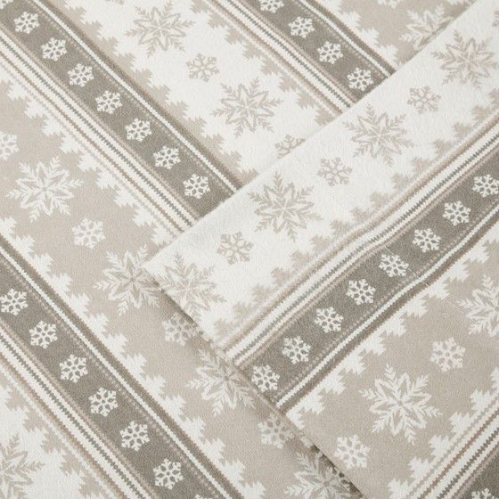Olliix by Woolrich Flannel Tan Snowflakes California King Cotton Sheet Set-1