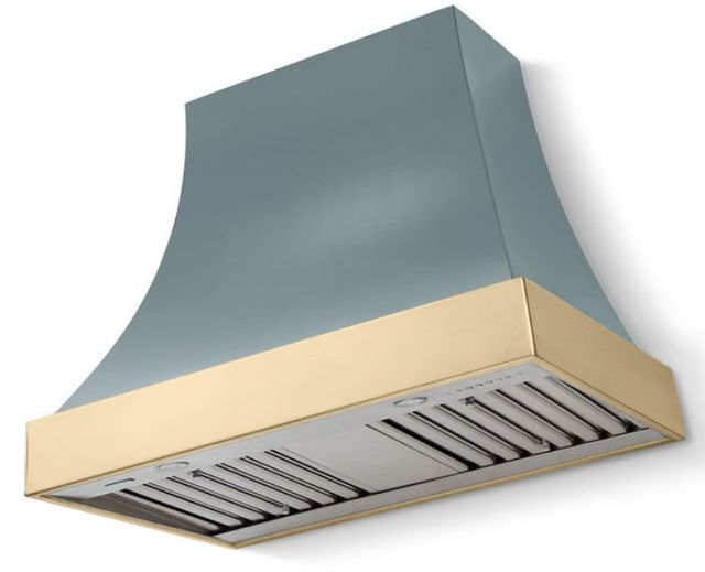 La Cornue CornuFé Cascade 44" Ocean Wall Mounted Range Hood with Polished Brass Trim-0