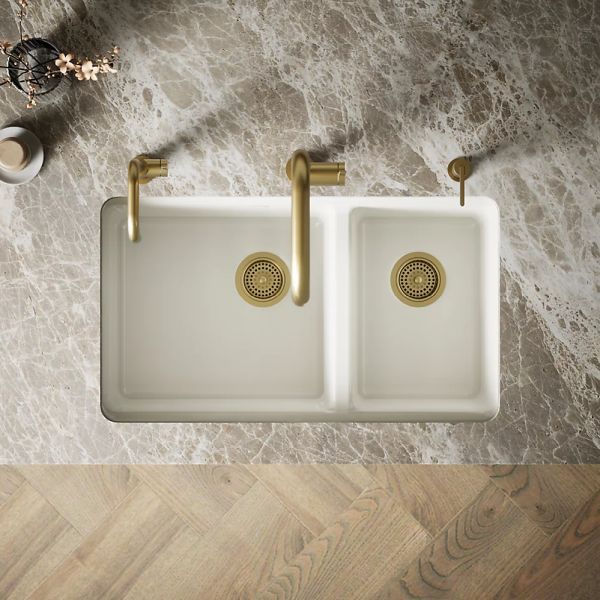KOHLER® Riverby® Biscuit 33" Undermount Double-Bowl Kitchen Sink-2