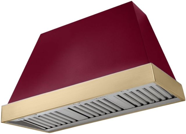 AGA Euclid 48" Cranberry Wall Mounted Range Hood  with Brushed Brass Trim-0