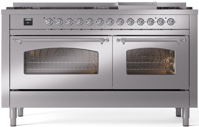 Ilve® Nostalgie II Series 60" Stainless Steel Pro Style Dual Fuel Range-0