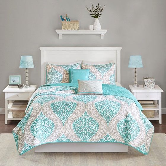 Olliix by Intelligent Design Senna Aqua Full/Queen Reversible Coverlet Set-0
