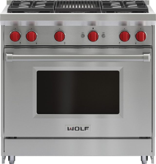 Wolf® 36" Stainless Steel Pro Style Liquid Propane Gas Range-0
