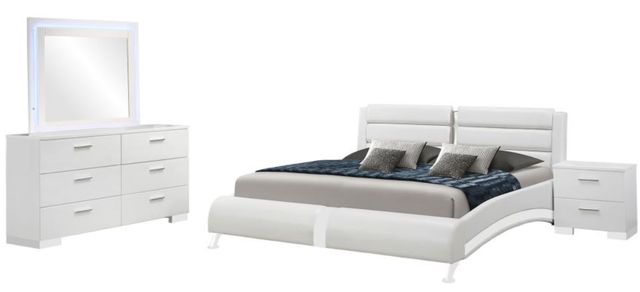 Coaster® Jeremaine 4-Piece Glossy White Queen Upholstered Panel Bedroom Set with LED Mirror-0
