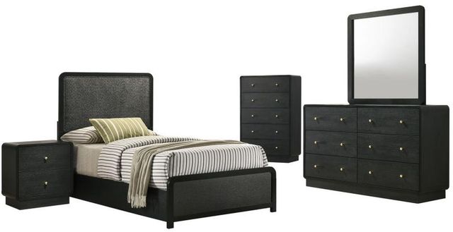 Coaster® Cavelle 5-Piece Black Youth Twin Upholstered Panel Bedroom Set-0