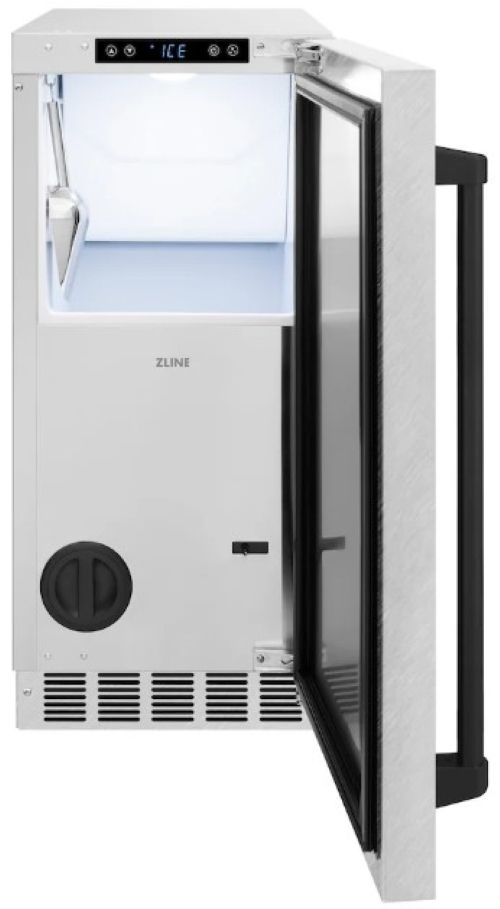 ZLINE Autograph Edition Touchstone 15" 75 lbs. Satin Stainless Steel Door with Matte Black Handle Clear Cube Ice Maker with Drain Pump -2