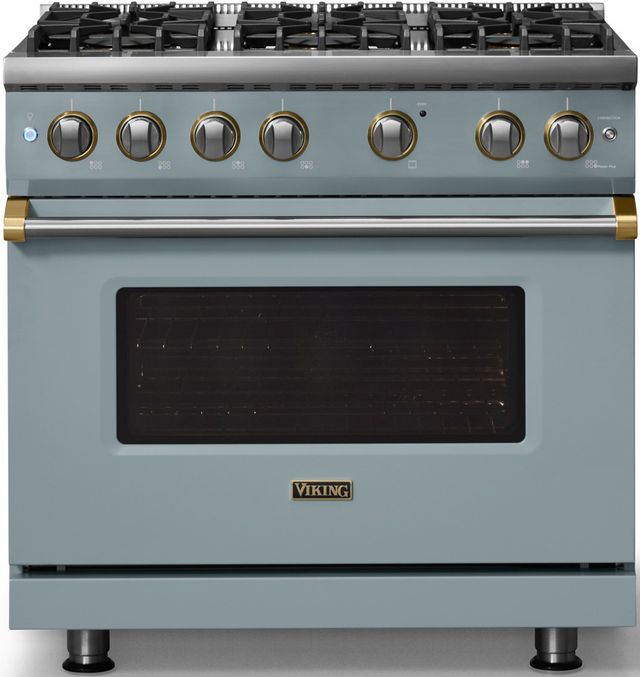 Viking® 5 Series 36" Novembery Sky Pro Style Gas (NG) Range with Brushed Brass Trim-3