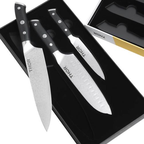 Thor Kitchen® 3-Piece Stainless Steel Japanese Damascus Steel Knife Set-1