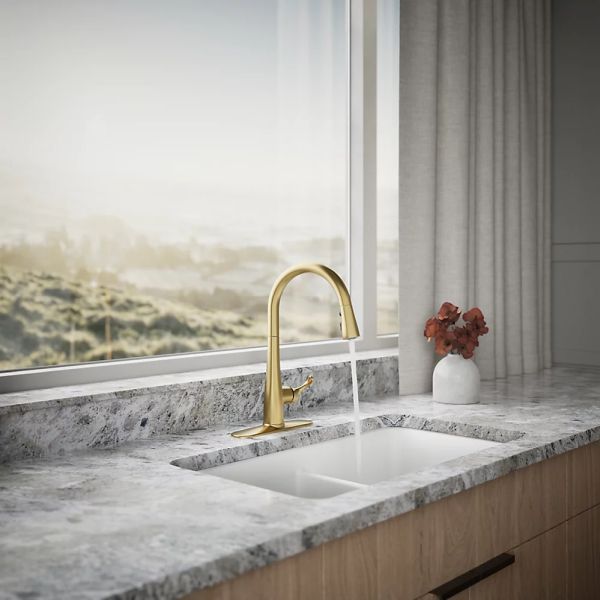 KOHLER® Simplice® Vibrant Brushed Moderne Brass Touchless Kitchen Sink Faucet with 3-Function Sprayhead-2