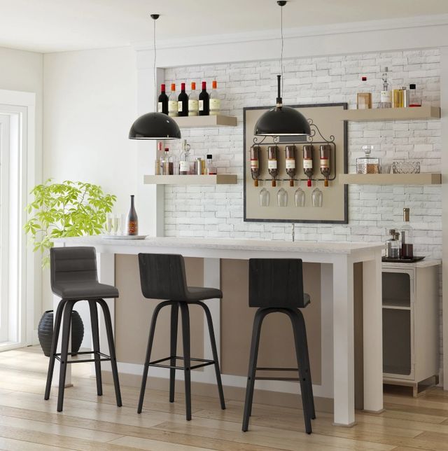 Armen Living Vienna 3-Piece Black Brushed/Gray Swivel Barstool Set-1