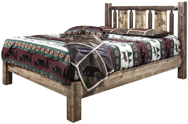 Montana Woodworks® Homestead Stain & Clear Lacquer King Platform Bed with Laser Engraved Wolf Design-3