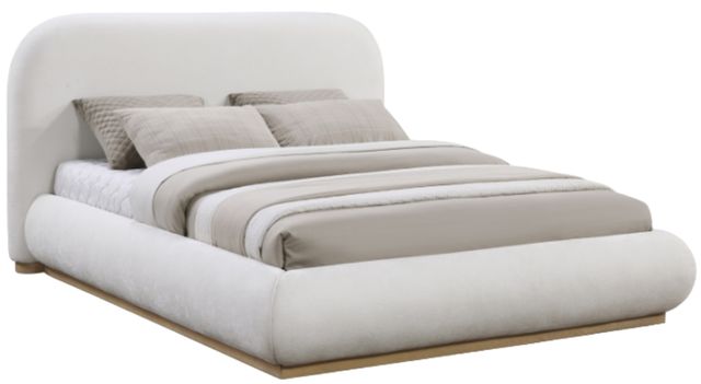 Meridian Furniture Vaughn Cream Queen Chenille Fabric Upholstered Panel Bed-0