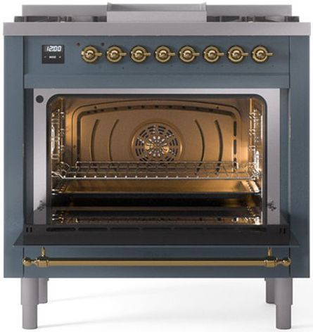 Ilve® Nostalgie II Series 36" Blue Grey Pro Style Dual Fuel Range-1