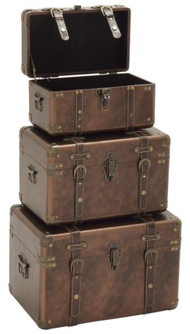 Deco Marche 3-Piece Brown Nesting Trunk Set-1
