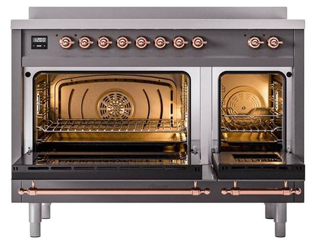 Ilve® Nostalgie II Noblesse 48'' Graphite Matte Pro Style Induction Range with Copper Trim-2