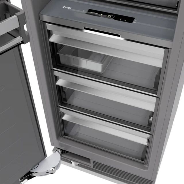 ZLINE Autograph Edition 18 in. 8.6 Cu. Ft. Panel Ready Left Hinge Column Freezer with Graphite Gray Interior and Polished Gold Accents-3