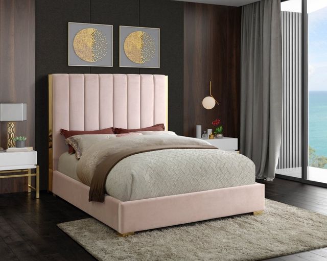 Meridian Furniture Becca Pink Velvet Full Bed-1