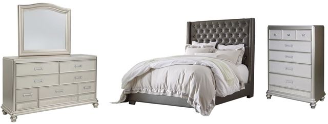 Signature Design by Ashley® Coralayne 4-Piece Gray King Upholstered Bed Set-0
