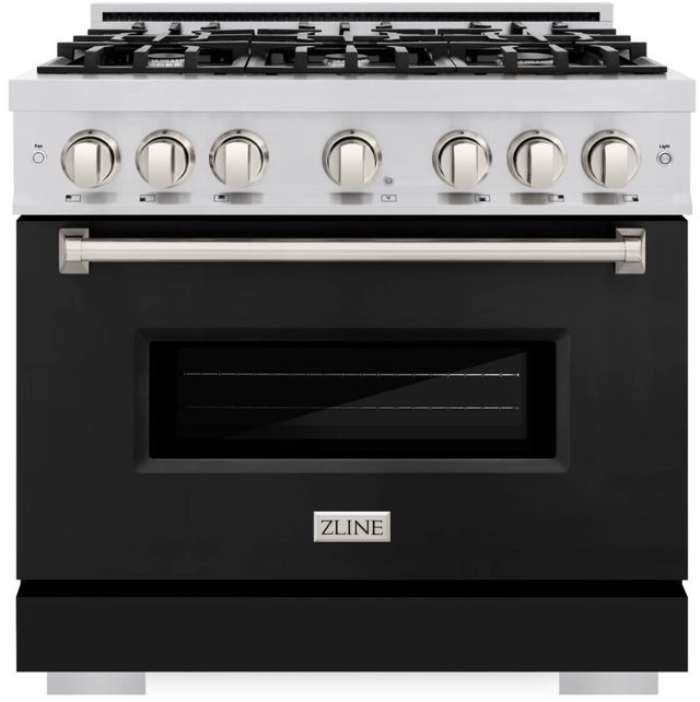 ZLINE Classic Series 36" Satin Stainless Steel Pro Style Dual Fuel Range with Black Matte Door-0