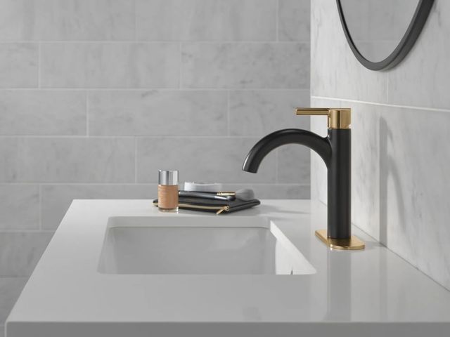 Delta Nicoli® Champagne Bronze/Matte Black Single Handle Bathroom Faucet with Drain-2