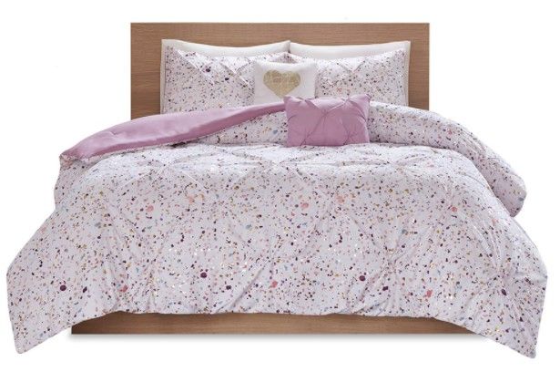 Olliix by Intelligent Design Abby Plum Twin/Twin XL Metallic Printed and Pintucked Comforter Set-0