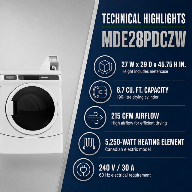Maytag Commercial 6.7 Cu. Ft. Coin-Drop Electric Front-Load Dryer - White-4