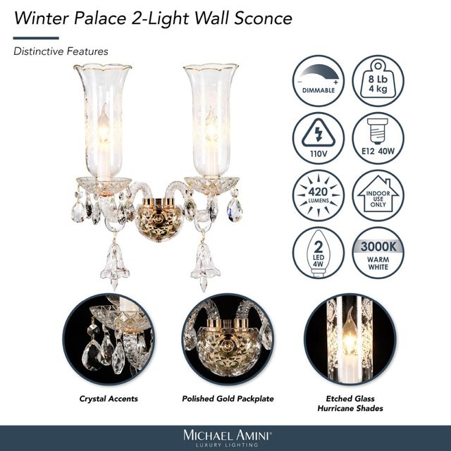 Michael Amini® Winter Palace Clear 2-Light Wall Sconce-3