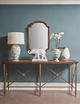 Chelsea House Overland Cherry Console Table with Antique Gold Base-1