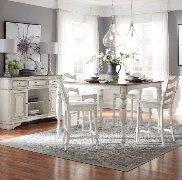 Liberty Furniture Magnolia Manor 5-Piece Antique White/Weathered Bark Gathering Table Set-1