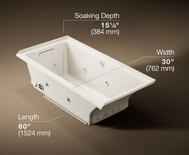 KOHLER® Underscore® Biscuit 60" X 30" Alcove Heated Bubblemassage™ Air Bath with Whirlpool - Left Drain-2