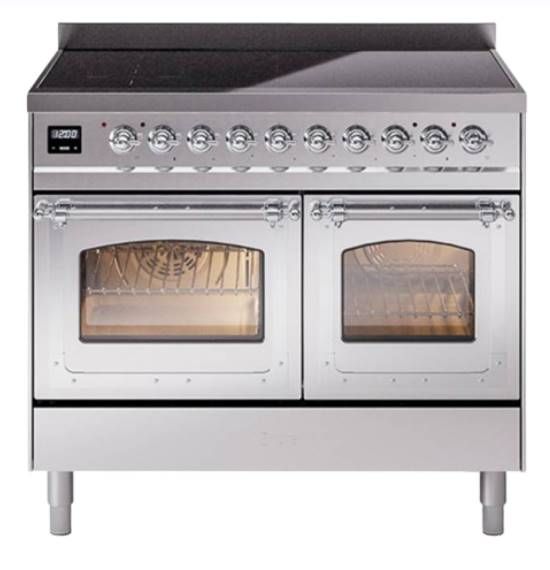 Ilve® Nostalgie II Noblesse 40'' Stainless Steel Pro Style Induction Range with Chrome Trim-0