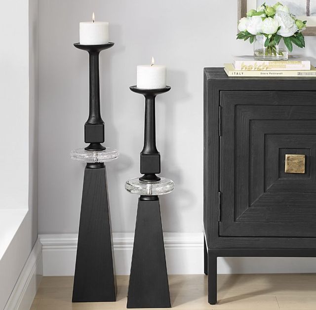 Uttermost® Ebon Glow 2-Piece Black Candle Holders Set-1