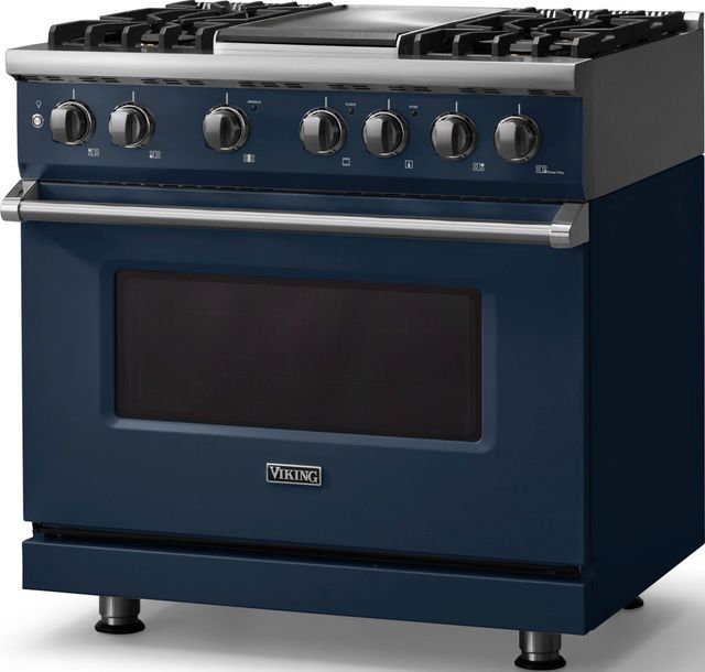 Viking® 5 Series 36" Slate Blue Pro Style Dual Fuel (LP) Range with Polished Chrome Trim-3