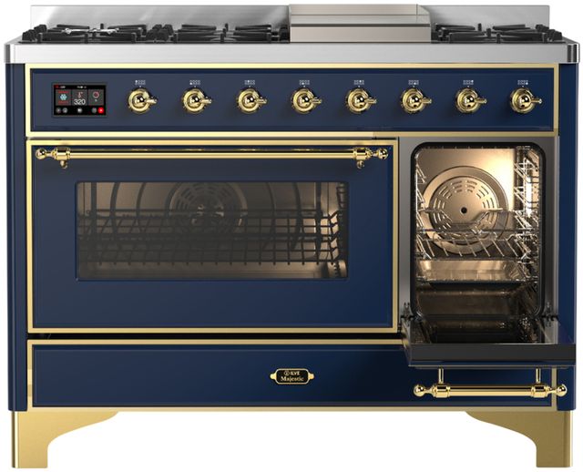 Ilve® Majestic III 48" Midnight Blue Pro Style Dual Fuel Natural Gas Range with Triple Glass Door and Brass Trim-3