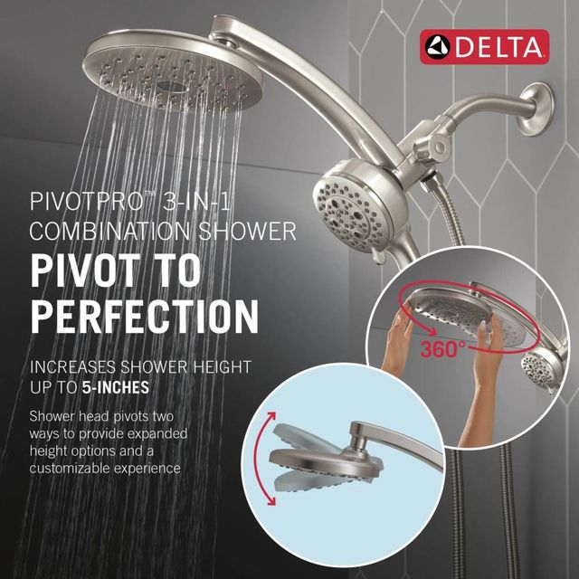 Delta Universal Showering PivotPro™ Lumicoat® Stainless 2.5 GPM 3-in-1 Combination Shower -4