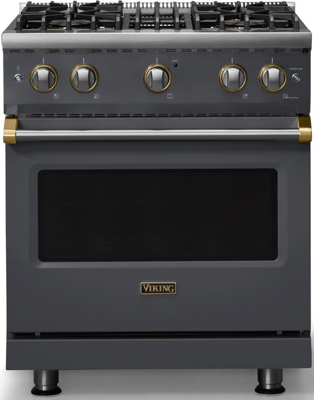 Viking® 5 Series 30" Cast Black Pro Style Gas (NG) Range with Brushed Brass Trim-0