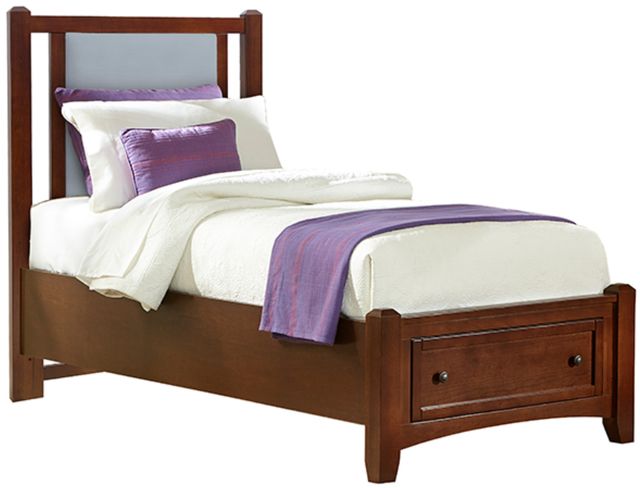 Vaughan-Bassett Bonanza Blue/Cherry Twin Upholstered Panel Storage Bed-0