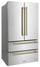ZLINE Autograph Edition 36" 22.5 Cu. Ft. Stainless Steel Counter-Depth French Door Refrigerator with Ice Maker in Fingerprint-Resistant and Polished Gold Helix Handles-2