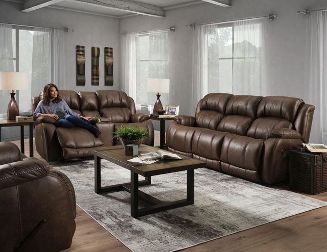 HomeStretch Brown Power Reclining Loveseat with Console-2