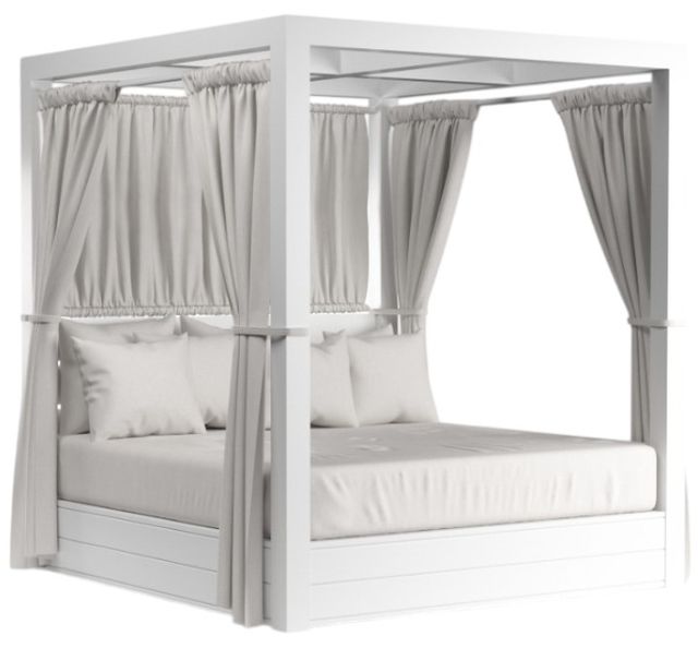 Sunset West Newport Satin White Aluminum King Resort Outdoor Daybed with Cast Silver Cushion-0