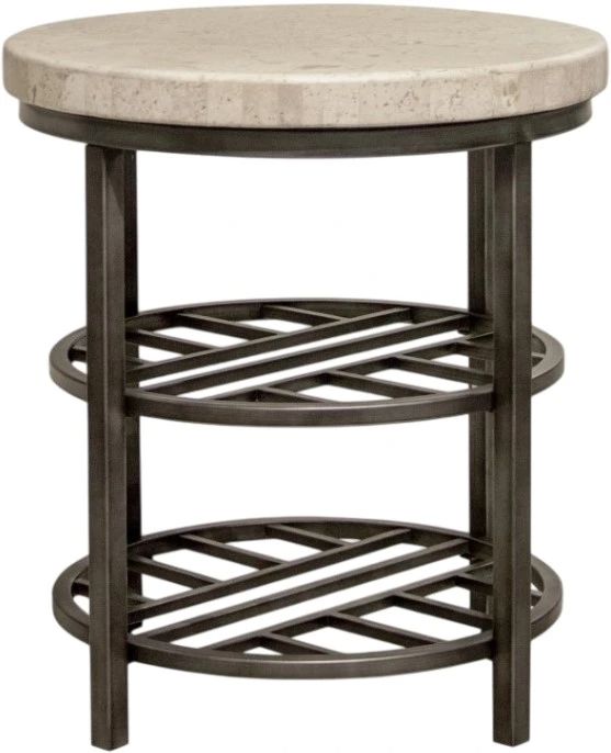 Riverside Furniture Capri Alabaster Travertine Round Side Table with Black Base-1