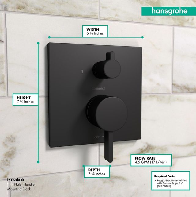 Hansgrohe Ecostat Matte Black Pressure Balance Trim Square with Diverter-3