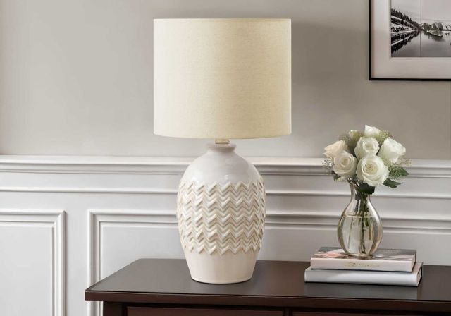 Monarch Specialties Inc. Ivory Ceramic/Ivory Shade Table Lamp -2