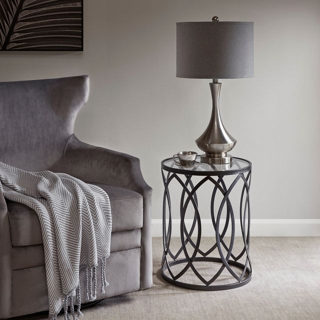 Olliix by Madison Park Tempered Glass Accent Table with Black Base-3